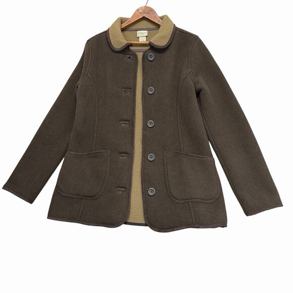 L.L. Bean Womens XS Brown Fleece Button Jacket Barn Coat Cottage Lodge - Picture 1 of 9